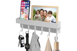 BEIERMU Schlüsselbrett Weiß, Multifunktional Schlüsselbrett mit Ablage / 6 Haken/ 3 Montagemöglichkeiten zur Auswahl, Metall Schlüsselkasten für Schlafzimmer Wohnzimmer Küche