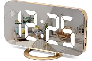 SZELAM Digitaler Wecker, Wecker am Bett, 7-Zoll-LED-Spiegelwecker, mit 2 USB-Ladeanschlüssen, Schlummermodus, automatische Helligkeitsanpassung, einfach einzurichtende Schreibtischuhr für das Heimbür