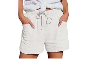 BIKETAFUWY Short Femme Ete Uni Ample en Coton et Lin Short Sport Femme Short Femme Chic d'été Large Fluide Short Travail Femme Grande Taille Elastique avec Poches Ample Casual Jogging Pantalon Court