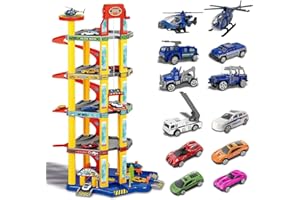Xwin Sportseries Kids Parking Garage Playset with Multi-Level Garage with Electric Lift, Color-Changing Car, Die-Cast Vehicles & Road Mat for Ages 3+