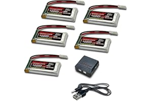 RoaringTop 5PCS 3.7V 420mAh 25C Lipo Batterie avec Molex Plug avec Chargeur 5en1 pour SYMA Q11 H99W H31 H6C H98 TR-C385 TR-P51 TR-F2 pièces d'aéronef à Quatre Axes Modèle d'avion Batterie de Drone