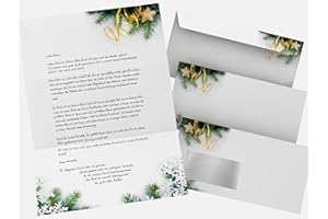 ‎DIRXBUSCHINGER Weihnachtsbriefpapier Set | Tannenzweige | 100 Blatt Motivpapier A4 | 100 Briefumschläge MIT FENSTER im DIN LANG-Format | Briefpapier Set