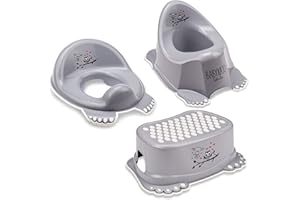 Babykajo 3 in 1 Baby Töpfchen Set TÜV Rheinland geprüft! - Kinder Töpfchen + Kinder Toilettensitz + Kinder Tritthocker – aus BPA freiem Plastik und mit Antirutschfüßchen. (grau)