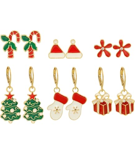 Orecchini Natale 6 Paia Orecchini Di Natale Per Donne - Set 6 Paia Con