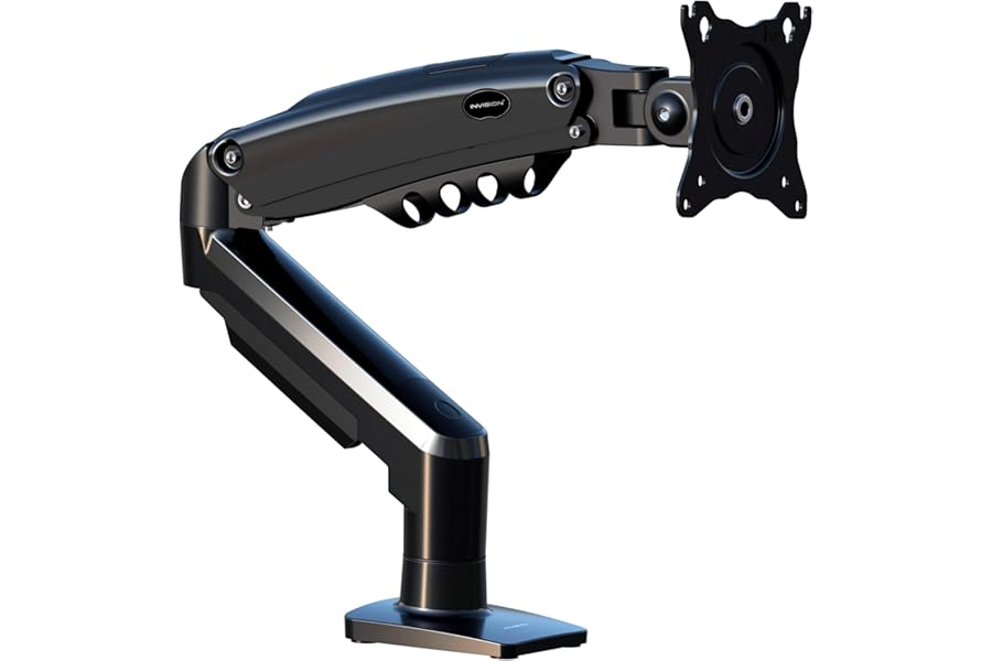 Invision Monitor Arm Desk Mount for 19-32 Inch Screens - VESA 75/100mm Desk Clamp Stand - Tool Free Height Adjustment with Tilt Swivel Rotate - Increased Load Capacity from 2-9kg MX200 Single Arm