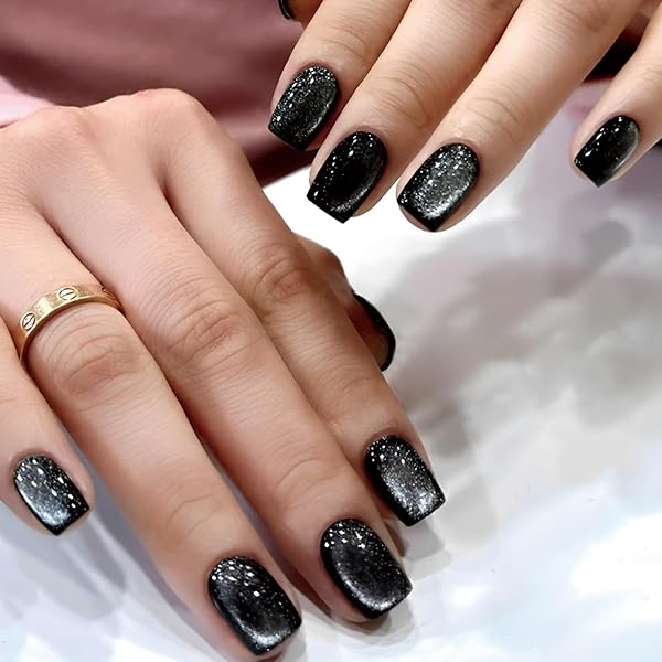 24-teiliges Falsche-Nägel-Set Mit Schwarzer Fase & Herz-Liebes-Design – Acryl-Stil, Einfach Aufzukleben