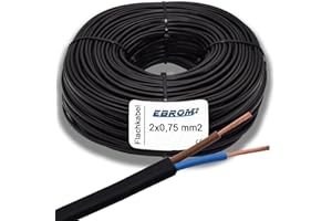 EBROM Cavo piatto H03VVH2-F, 2 x 0,75 mm², nero, 2 x 0,75 mm², colori dei fili: marrone, blu, 2 poli, cavo in PVC, 99,9% rame OFC (rame pieno), molte lunghezze da 1 m, lunghezza: 20 metri