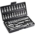 STELLIX Heavy Duty Tool Box & screw driver kit For Home Use| Multipurpose Combination Ratchet Socket Wrench Tool Kit | Auto Repair Tool Set 46 Pcs Set (Black)