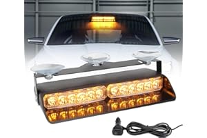 I LITTON Amber LED Windshield Strobe Light, 26 Flashing Patterns 12/24V Dash Windshield Deck Emergency Warning Traffic Visor Dash Strobe Light 8.4” Interior Windshield Strobe Light for Truck Vehicles