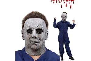 AENEY Michael Myers Mask For Kids Horror Full Head Latex Mask With Hair Halloween Scary Cosplay Costume Party Props