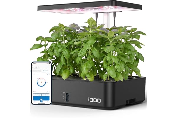 iDOO Système de Culture Hydroponique, Wi-FI Jardin Intelligent, Potager Interieur, Ventilateur Silencieux, Hauteur Ajustable Jusqu’à, 12 Pods