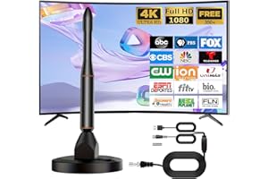 VVancha Tech antenna tv interna amplificata potente, antenna tv portatile, portatile con base magnetica resistente, ricezione a lunga distanza supporta 4K 1080p VHF UHF DVB-T/DVB-T2