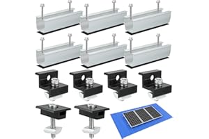 RAINPOP 12cm Solarmodul Halterung Kit, 30-35mm Verstellbar Halterung für Solarmodule, Dachhalterungen Solarmodule Solar Befestigung Set, Zubehör Schwarz Eloxiert für Flachdach Montage PV Befestigung