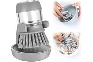 HUAERSICO Cepillo lavavajillas con dosificador de detergente y Soporte,Cepillo de Limpieza con dosificador de jabón Recargable y para ollas,Cepillo lavavajillas con Soporte para Cocina