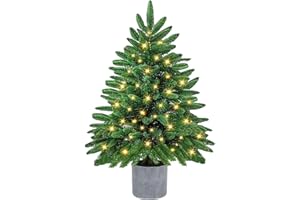 23GUANYI Kleiner Weihnachtsbaum 60 cm, 100 % PVC Spritzguss Mini Künstlicher Weihnachtsbaum mit Beleuchtung 60 LEDs Christbaum Künstlich mit 295 Spitzen Inklusive Timer und Sockel für Zuhause Weihnachtsdeko
