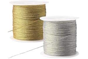 NUOSHEN 2 Rolle Metallic Kordel, 100 Meter Kordel Craft Cord Goldenes Kordelband Schnur für Geschenkpapier Weihnachten Dekoration Kunsthandwerk(Silber,Gold)