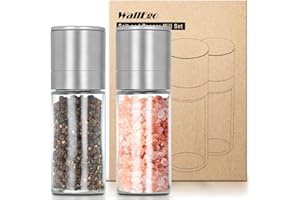 WALLEGO Mini Macina Sale Pepe Macinasale Nucleo ceramico regolabile macinapepe, Macinatore per spezie manuale Set di 2 pezzi [Senza contenuto di spezie]
