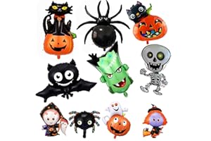 CLOVERCY 10PCS Halloween Balloons, Giant Halloween Foil Balloons, Halloween Party Pumpkin Spider Bat Witch Skeleton Ghost Helium Balloons for Kids Halloween Party Decoration