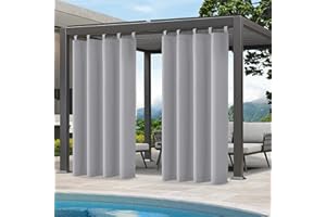 Qelus Vorhang Outdoor Wetterfest, Sonnenschutz mit Klettverschluss B132xH213cm, Außenvorhang Wasserdicht für Balkon Sichtschutz Pavillon Pergola Terrasse Garten (Hellgrau, 1Stück)