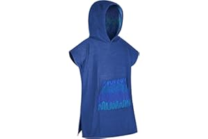 DiaryLook Kids Swimming Changing Robe with Hood, Beach Poncho Towel with Pockets Boys & Girls Quick Dry, Bath Robe Surfing Watersport Rose Navy Strip 10-13 Years