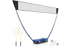 COSTWAY Badminton nätställ, bärbart fjäderbollspel med klubbor, 2 fjäderbollar, nät och förvaringslåda, komplett badminton set för badminton tennis volleyboll för inomhus utomhus