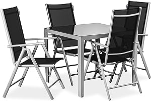‎K. KONSIMO. Konsimo ARCTI Gartenmöbel Set 5 Teile - Set Bestehend aus Tisch und 4 Stühlen - Gartenlounge - Terassenmöbel Außen - Gartenmöbel - Balkonmöbel - Terrassenmöbel - Schwarz und Silber
