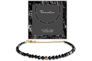 happymaker - Schwarzer Turmalin Armband Damen, Perlenarmband Damen mit echten Turmalin, Heilsteine Armband mit Verschluss, Geschenkverpackung, Schutzstein und Kraftstein Geschenk, Handmade