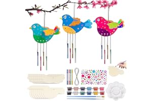 Suaflny 3D Vogel Windspiel, DIY Vögel Windspiel Bastelset Kinder, Holz Frühling Glockenspiel, Vögel Basteln Holz Kunsthandwerk, Klangspiele für Frühling