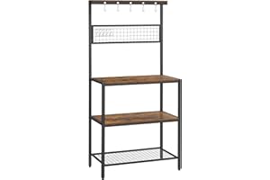 ‎VASAGLE VASAGLE Küchenregal, Standregal für die Küche, Regalebenen in Holzoptik, 10 Haken, Gitterablage aus Metall, für Mikrowelle, Geschirr, 40 x 84 x 170 cm, Industrie-Design, vintagebraun-schwarz KKS17BX