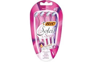 BIC Soleil Scent 3-Blade Lady Razor with Lubricating Strip for a Smooth shave and Easy Grip Handle, Pack of 4
