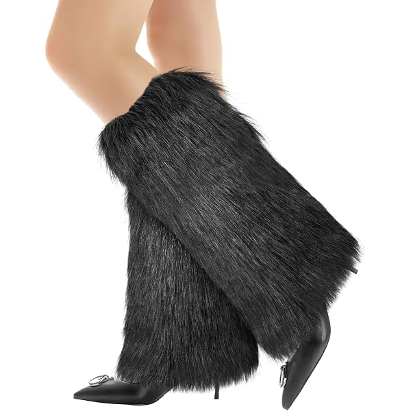 Guêtres Femme En Fausse Fourrure - Longueur 40 Cm, Noir - Jambières Chaudes Pour Hiver, à Porter Sur Jeans, Leggings, Avec Bottes Ou Talons - 2