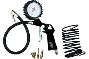 Pistola infladora de neumáticos FIAC para compresor, incluye 3 boquillas adaptadoras y manguera de conexión, presión máxima 8 bar