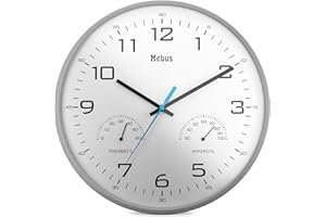 Mebus Orologio da Parete analogico al Quarzo con termometro e igrometro per Temperatura e umidità, Grigio, 30 cm
