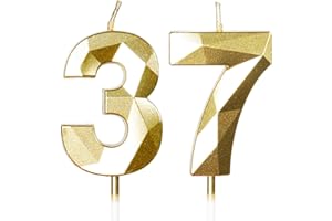 Yiran Candele per Torta Numero 37 Oro, Candele Compleanno 37 Anni Uomo Donna Particolari, Decorazione Torta di Compleanno Matrimonio Anniversario Feste Celebrazione