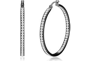 JeryWe Orecchini a cerchio da donna in acciaio inossidabile Orecchini a bottone Huggie carini con zirconi intarsiati 50MM