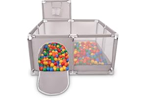 Selonis Recinto Per Bambini Con 100 Palline Colorate 6 Cm, Grigio:Giallo/Verde/Blu/Rosso/Arancione