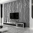 Trafagala Grey 3D Embossed Wallpaper for Living Room Hallway Silver Striped Branch Glitter Wallpaper Feature Geometric Wallpaper for Bedroom Lounge Kitchen Wall Paper Roll