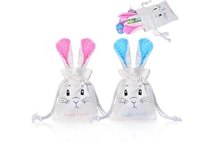 JIAWWAN Ostertasche Personalisiert, 2 Stück Osterbeutel Stoff zum Befüllen, Geschenksäckchen Ostern mit Hasenohren und Kordelzug, Hasen Geschenktüte Ostern Deko Geschenktüten für Kinder (Rosa Blau)