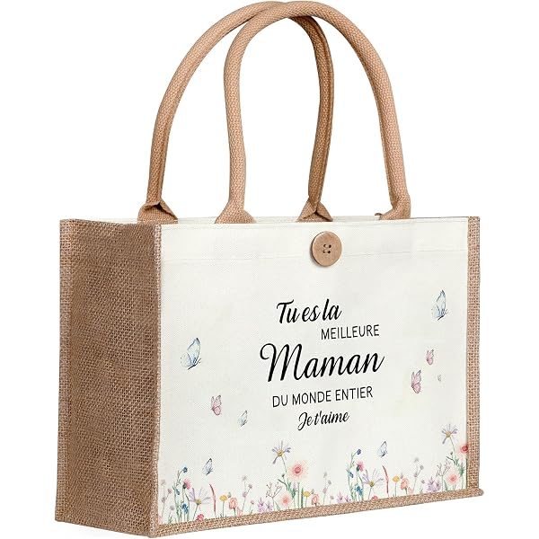 Sac En Jute Naturel "Mère-Veilleuse" 18x30 Cm – Pochette Cadeau Écologique Et Tendre Pour Maman – Fête Des Mères, Anniversaire, Noël
