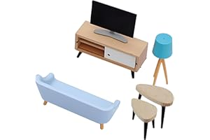 YANJIY Decorazione Della Casa Delle Bambole, 6 Pezzi Mobili Miniatura Casa Bambole, Set Di Mobili per Casa Delle Bambole Scala 1/12- Soggiorno, Televisore, Mobile Tv, Lampada Da Tavolo, Divano, Tavolo