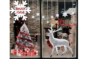 heekpek Natale Vetrofanie Rimovibile Addobbi Grande Albero di Natale Bianco Alce Adesivi Natalizi Finestra Vetrina Adesivo Decorativi Buon Natale Vinile di Natale Parete Negozi Decorazione Natalizie