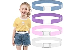 Erzekrim Cinturón elástico para niños, 4 unidades, elástico, ajustable, con hebilla magnética simple, para niños y niñas, pantalones cortos y pantalones, Rosa, Púrpura, Blanco, Azul Claro, keiner