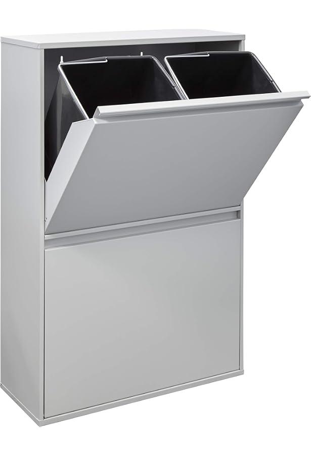 Doppel-Mülleimer 2x 25 Liter – Recyclingbehälter Mit Deckel, 50x55x30 Cm – Für Küche, Bad, Büro