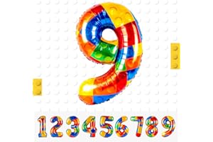 MACLUNAR Building Block Number Balloon,Number 9 Balloon Birthday Decorations,Colorful Block Helium Balloon Number 9 Helium Balloon for Birthday Party Decorations Lego Theme Party Boy Girl