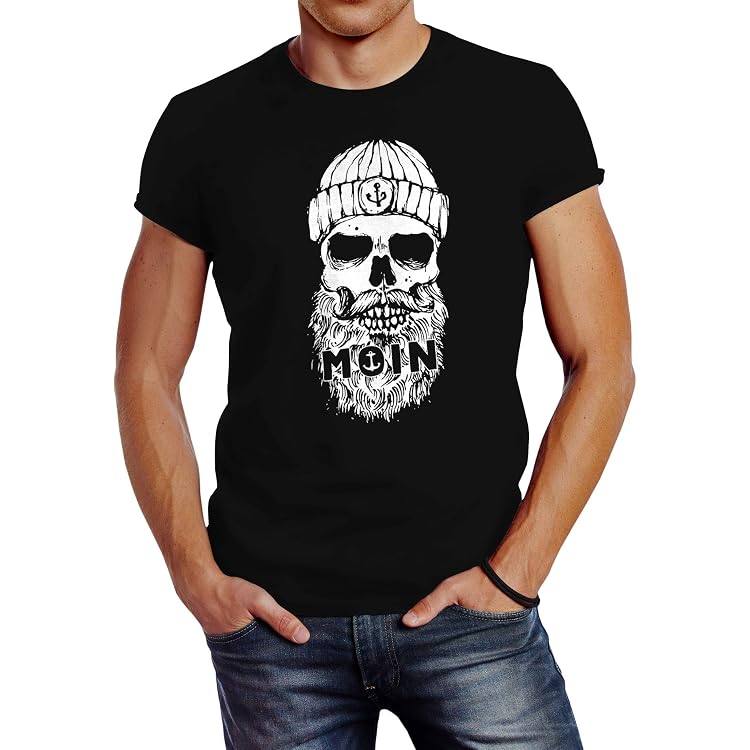 Neverless Herren Vintage T-Shirt 'Built To Last' – Totenkopf Print, Slim Fit, 100% Baumwolle