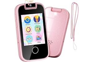 PTHTECHUS Aparat dziecięcy, zabawka, telefon komórkowy dla dziewcząt i chłopców – ekran dotykowy odtwarzacz MP3 z kamerą z klapką, tracker habit, gry, alfabet, edukacyjne prezenty urodzinowe dla