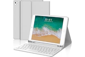 IVEOPPE Coque Clavier pour iPad 6/5 EME Generation/Pro 9.7/Air 2/Air 1 9.7", Étui Keyboard AZERTY Français Layout sans Fil Bluetooth Amovible avec Porte Crayon pour iPad 9.7 2018, Gris Clair