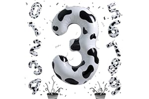 ISNDARE Large Number Balloons 40 Inch, Cow Print Self Inflating 3 Balloons for Boys Girls Cowboy Cowgirl Theme Party Decor Baby Shower 3rd Birthday Party Decoration Farm Animal Theme Party Supplies