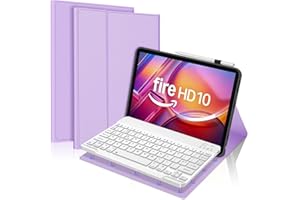 FOGARI Keyboard Case for Fire HD 10 & 10 Plus 10.1 inch (13th/11th Generation 2023/2021), Detachable Bluetooth UK Version Keyboard Cover, Violet