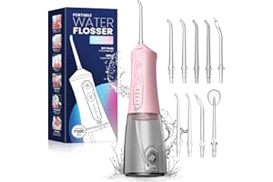 JTF Irrigatore Orale Senza Fili, Portatile Idropulsore Dentale Professionale Ricaricabile, 4 Modalità e 9 ugelli e Capacità 300ML Elettrico Water Flosser Impermeabile IPX7 per Viaggi a Casa(Rosa)